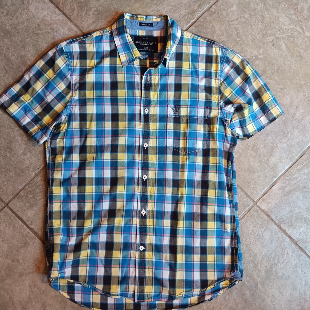 American Eagle Outfitters Men's Blue Plaid Shirt